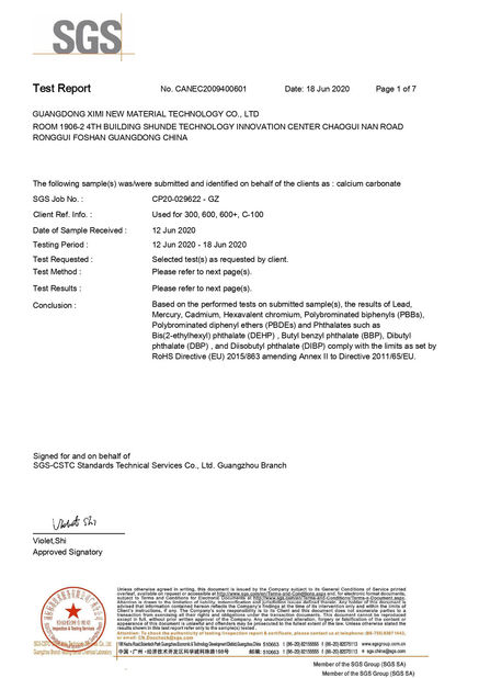 Κίνα Guangdong XiMi New Material Technology Co., Ltd Πιστοποιήσεις